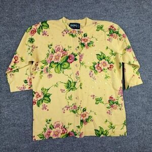 carol patterson knits Sweater Womens Medium Yellow Floral Sequin Button Front